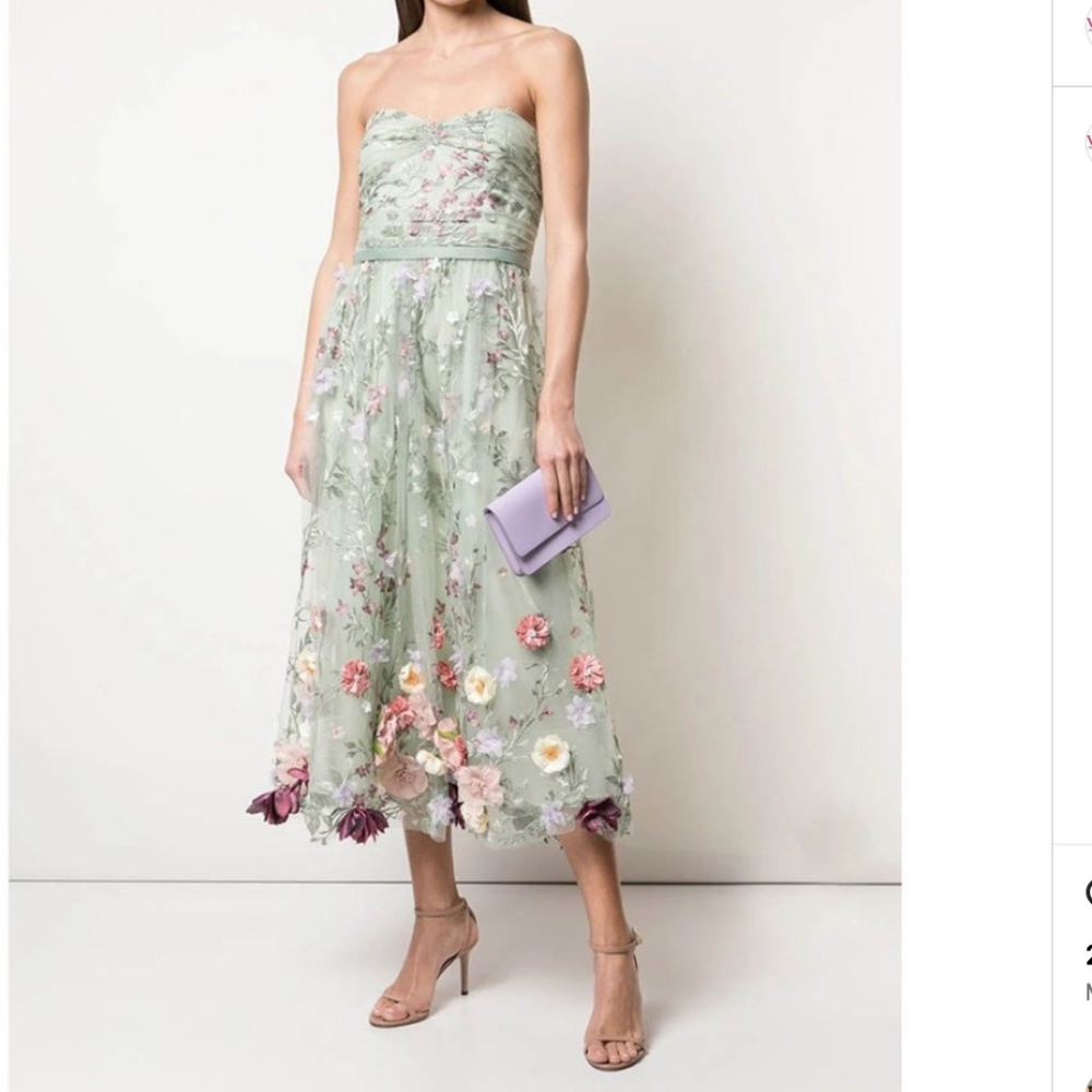 Marchesa Notte Strapless Midi Dress